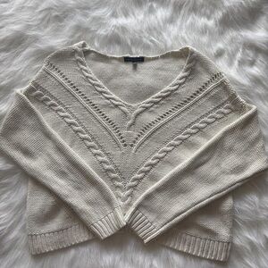 PacSun Ivory Cable Knit V-Neck Sweater